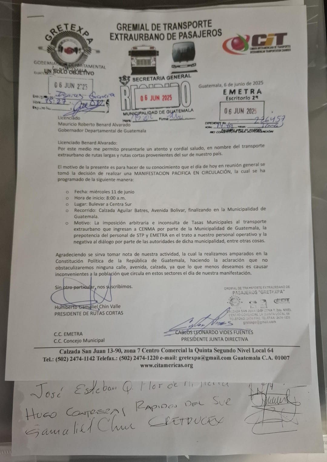 Manifestación de transportistas anunciada para este miércoles en Guatemala