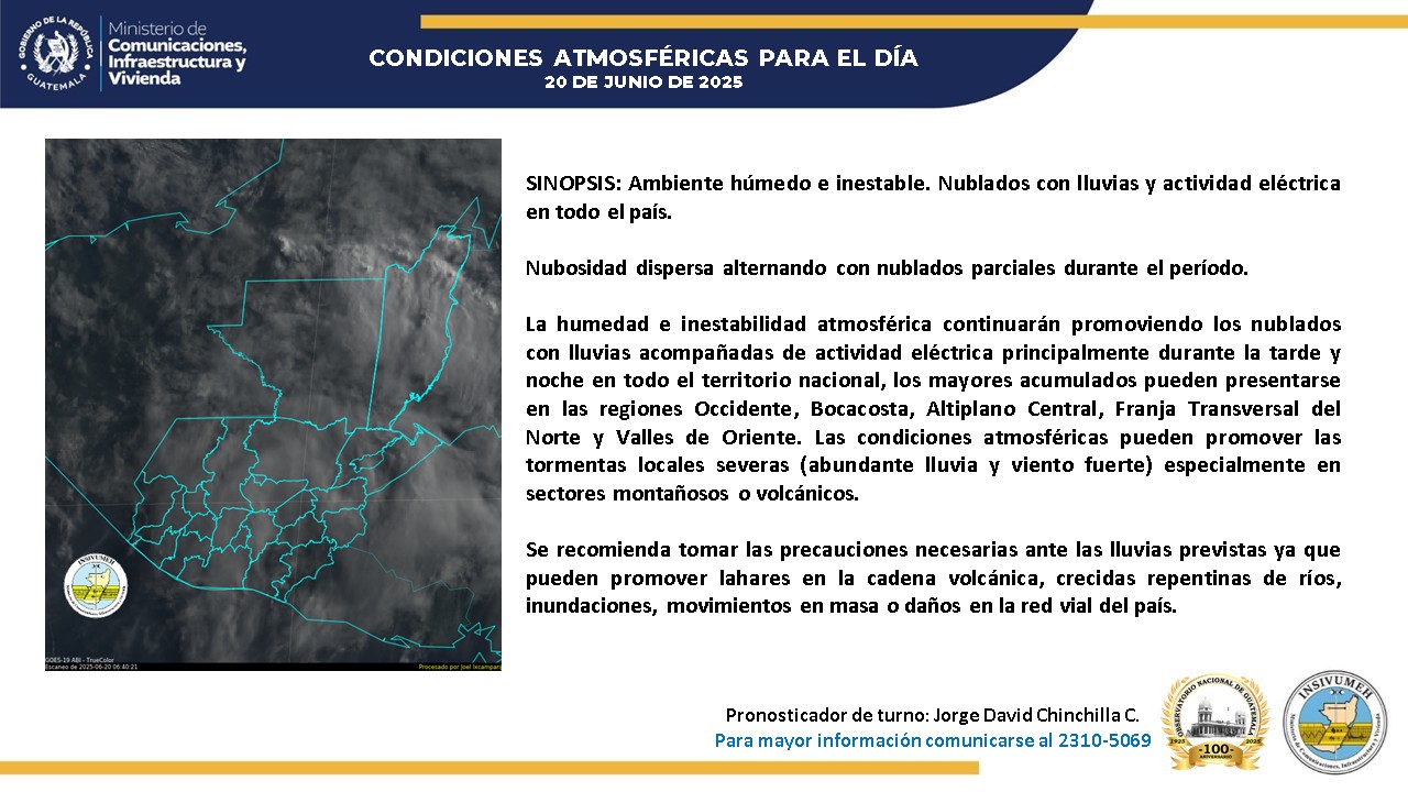 Persisten lluvias y nublados en Guatemala; INSIVUMEH advierte sobre riesgos por suelos saturados