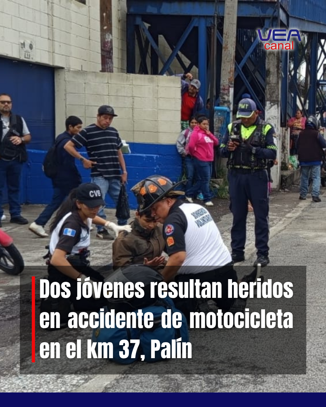 Dos jóvenes resultan heridos en accidente de motocicleta en el km 37, Palín