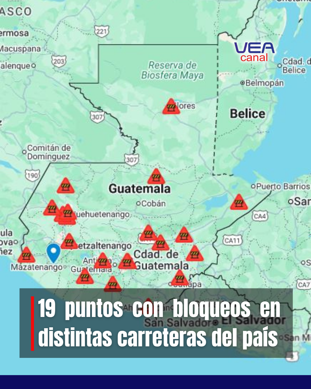 19 puntos con bloqueos en distintas carreteras del país