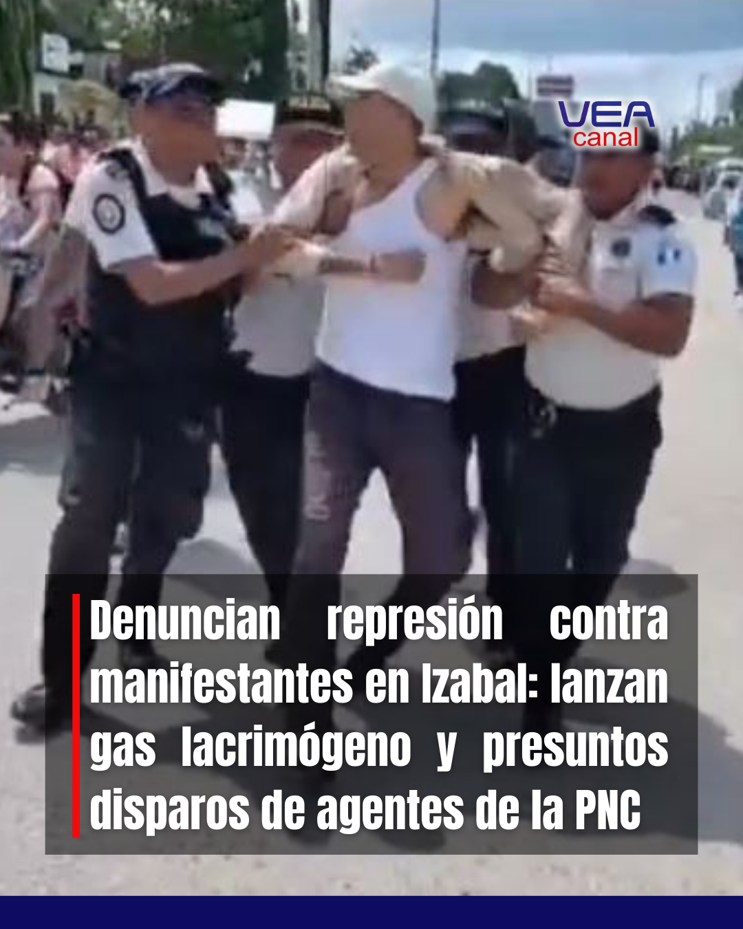 Denuncian represión contra manifestantes en Izabal: lanzan gas lacrimógeno y presuntos disparos de agentes de la PNC
